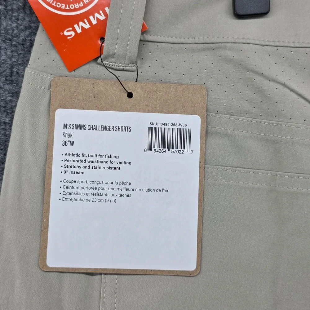 Simms Challenger Shorts Mens 36 Khaki UPF 50 Vented Stretch 13494-268-W36